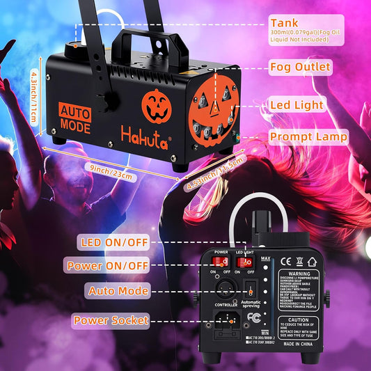 Hakuta Fog Machine, Halloween Smoke Machine with 6 Colorful LED Lights 2300 CFM Spray ,300ml Capacity,with Auto Spray Function, for Christmas, Wedding, Stage Performance and Parties