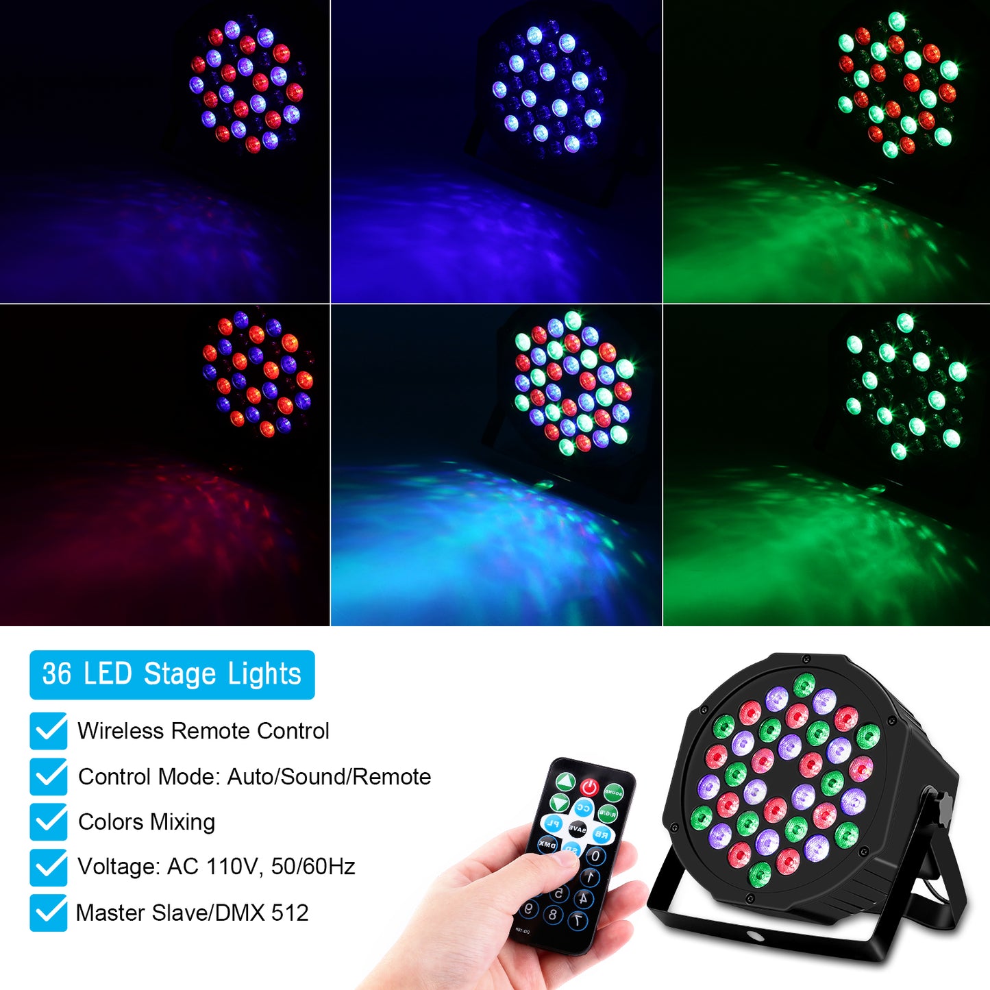 RGB DJ LED Par Lights Sound Activated Stage Lights