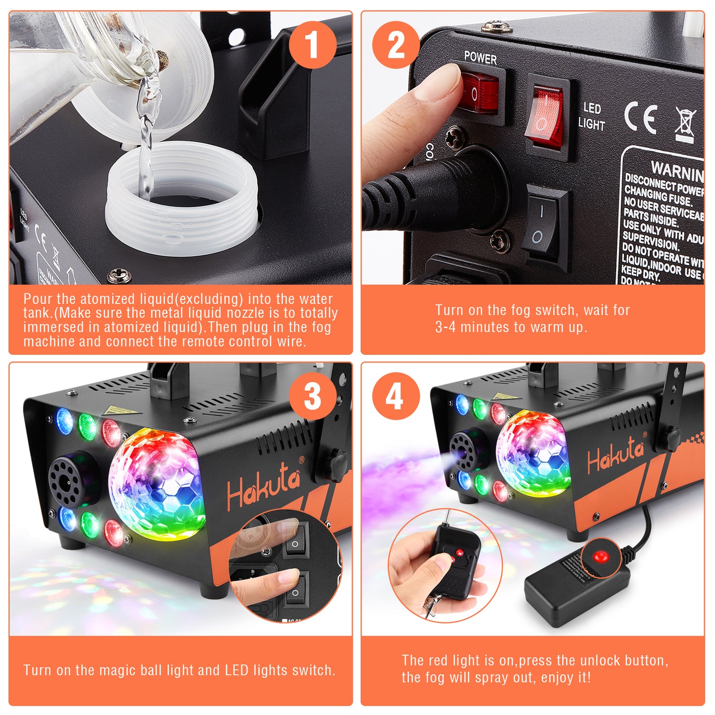 Fog Machine with Disco Ball Lights and LED RGB Lights