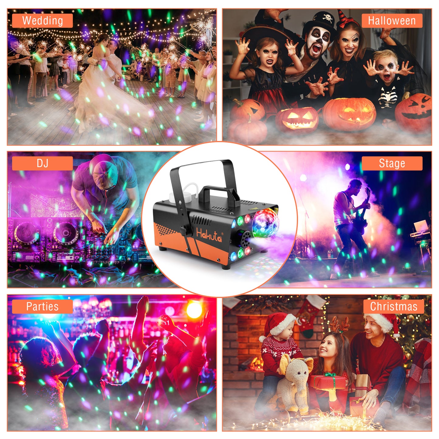 Fog Machine with Disco Ball Lights and LED RGB Lights