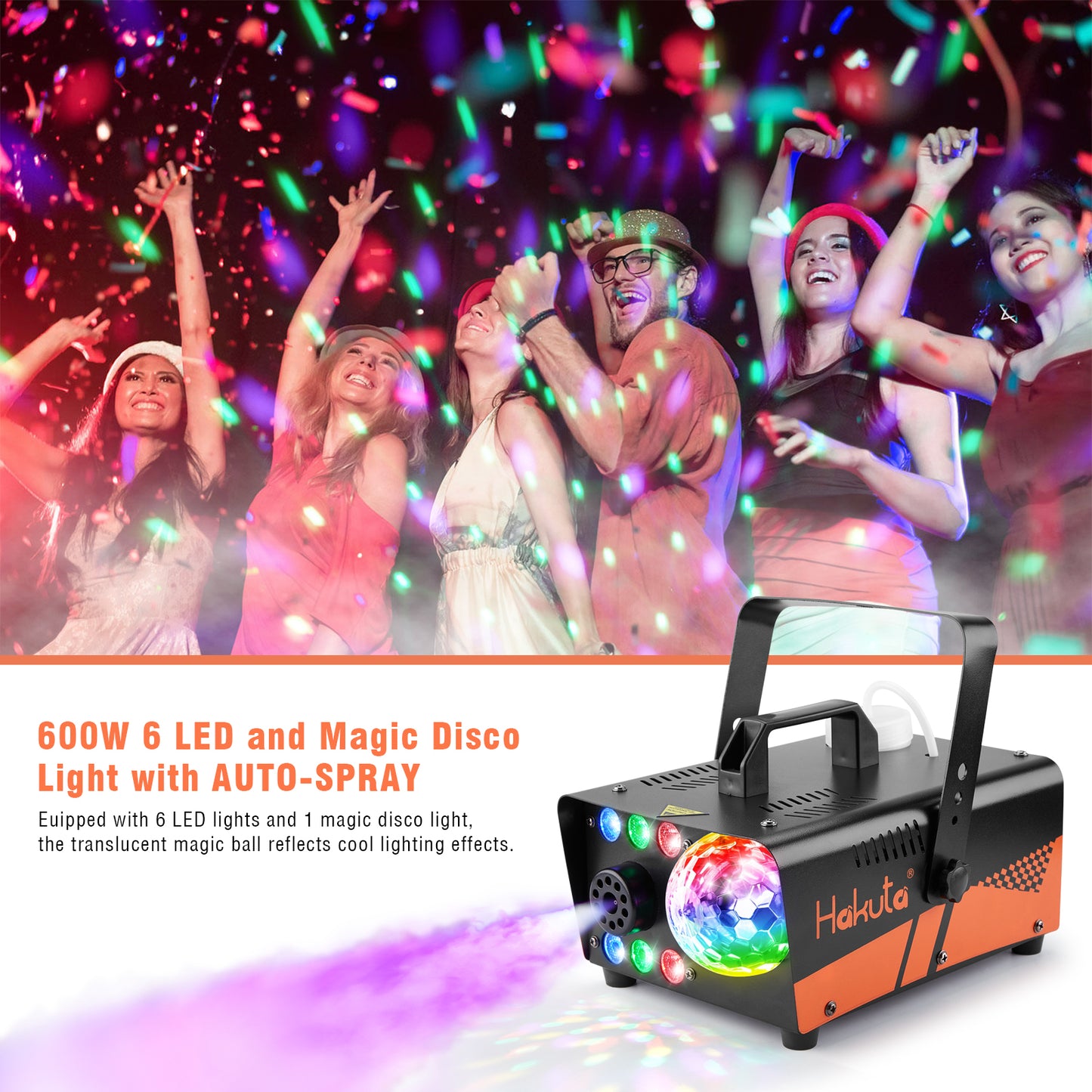 Fog Machine with Disco Ball Lights and LED RGB Lights