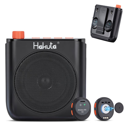 HAKUTA Wireless Voice Amplifier for Teachers, Portable Bluetooth Speaker with Magnetic Lavalier Microphone&2 Mic,Magnetic Dock with Auto-Charging included, For Classroom/Meetings/Training/Outdoor