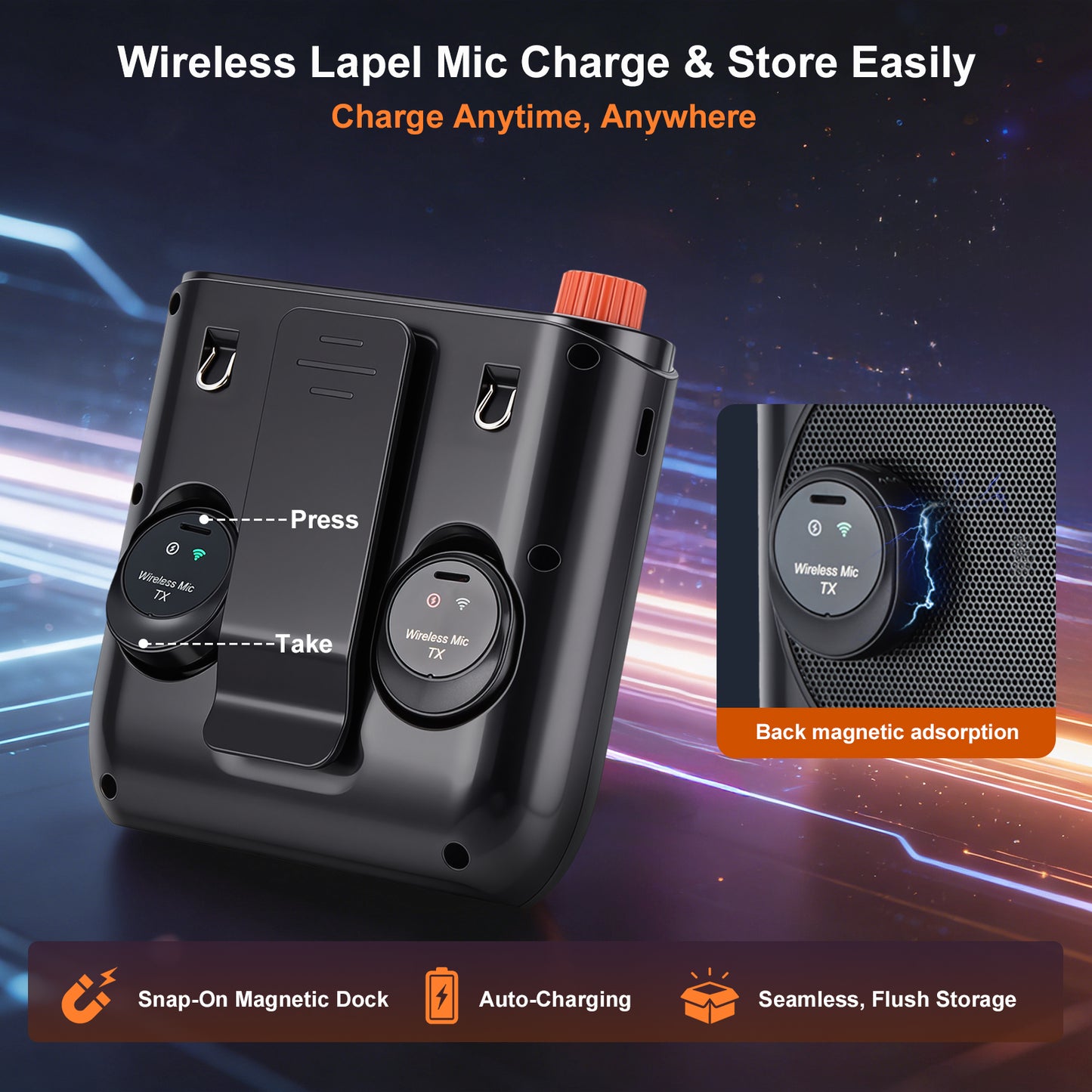 HAKUTA Wireless Voice Amplifier for Teachers, Portable Bluetooth Speaker with Magnetic Lavalier Microphone&2 Mic,Magnetic Dock with Auto-Charging included, For Classroom/Meetings/Training/Outdoor