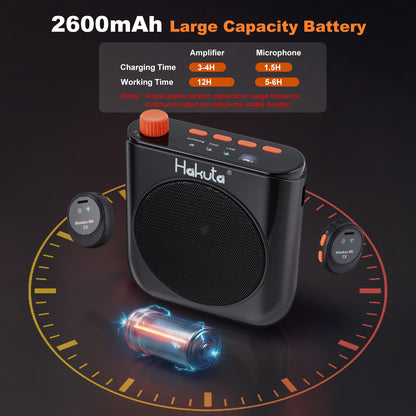 HAKUTA Wireless Voice Amplifier for Teachers, Portable Bluetooth Speaker with Magnetic Lavalier Microphone&2 Mic,Magnetic Dock with Auto-Charging included, For Classroom/Meetings/Training/Outdoor