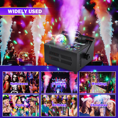 Hakuta 1500W Vertical Fog Machine with 18 LED Lights, Disco Ball with dry burn protection, for Halloween, Wedding, Disco Club, Christmas ,Party, DJ Performance