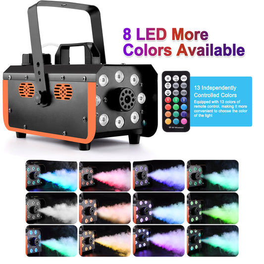 HAKUTA Light Rain and Splash Proof Fog Machine, 500W Smoke Machine with 2300 CFM Output of Fog & 2 Remotes, 8 LED Lights with 4 Light Effects for Outdoor Music Festival Pool Party Wedding DJ Stage