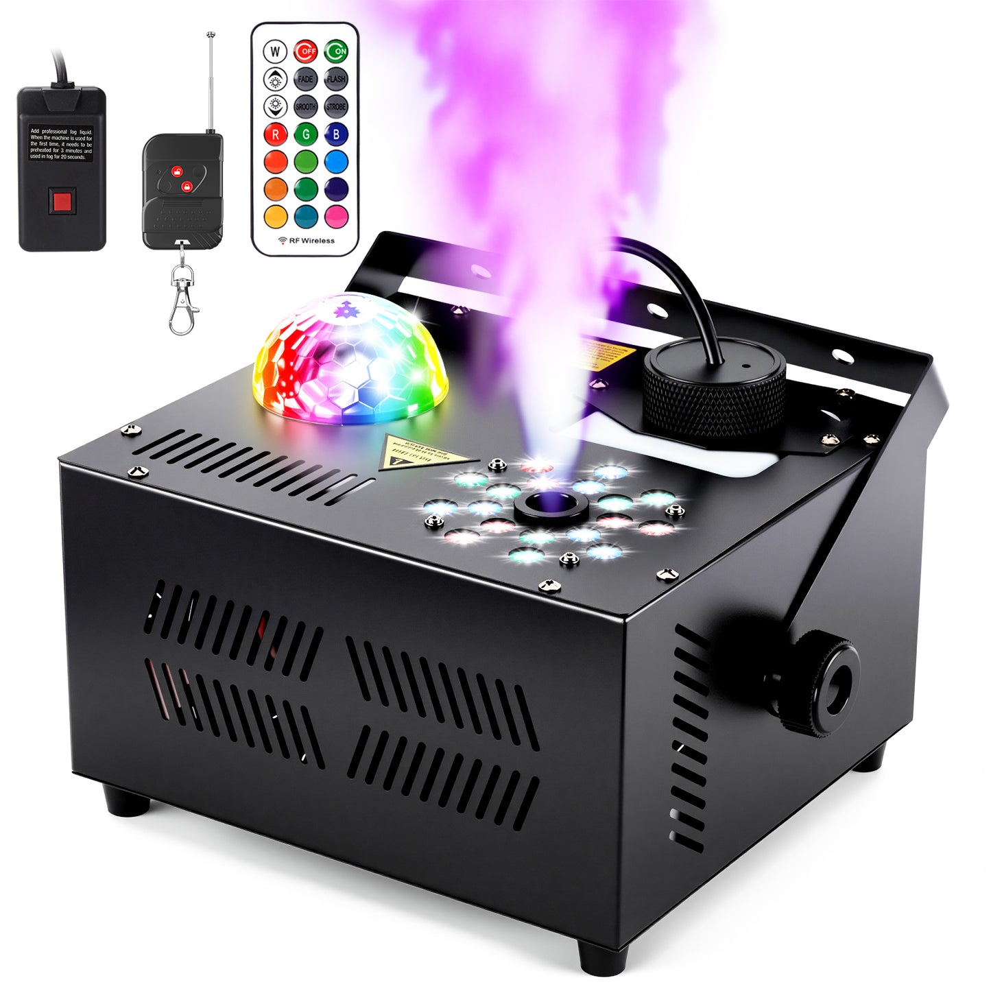 Hakuta 1500W Vertical Fog Machine with 18 LED Lights, Disco Ball with dry burn protection, for Halloween, Wedding, Disco Club, Christmas ,Party, DJ Performance
