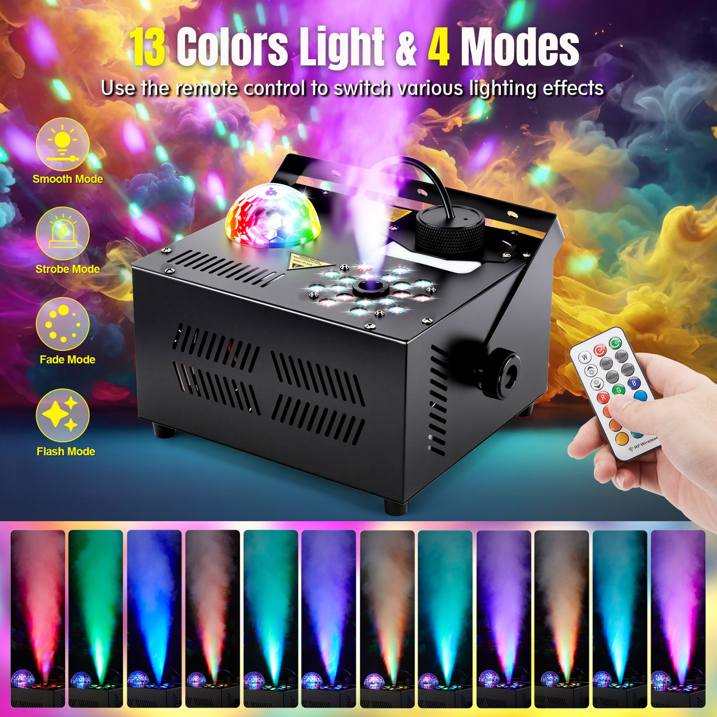 Hakuta 1500W Vertical Fog Machine with 18 LED Lights, Disco Ball with dry burn protection, for Halloween, Wedding, Disco Club, Christmas ,Party, DJ Performance