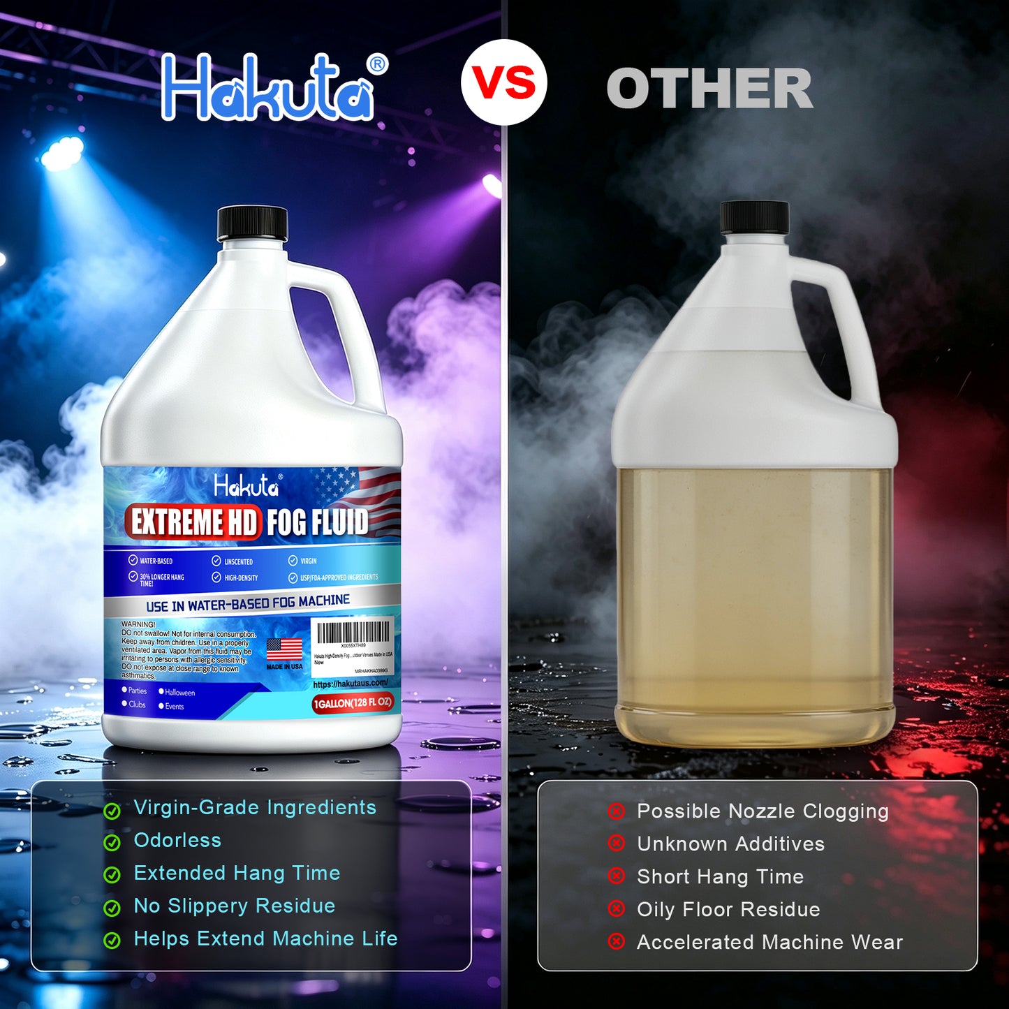 Hakuta EXTREMLY High-Density Fog Machine Fluid Made in USA, 1 Gallon High Output Long-Lasting Fog Juice,for 400-1500 Watt Water-Based Fog Machines,for Indoor and Outdoor Venues