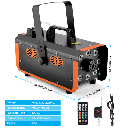 HAKUTA Light Rain and Splash Proof Fog Machine, 500W Smoke Machine with 2300 CFM Output of Fog & 2 Remotes, 8 LED Lights with 4 Light Effects for Outdoor Music Festival Pool Party Wedding DJ Stage