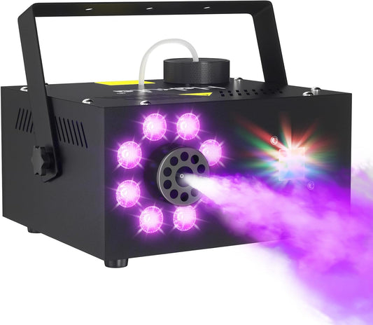 Hakuta 2000CFM Fog Machine with 13 Colors and 2 Wireless Remote Controls Party Smoke Machine with Colorful Strobe Light Indicate Light, Suitable for Parties, Wedding, Halloween, and DJ Stage
