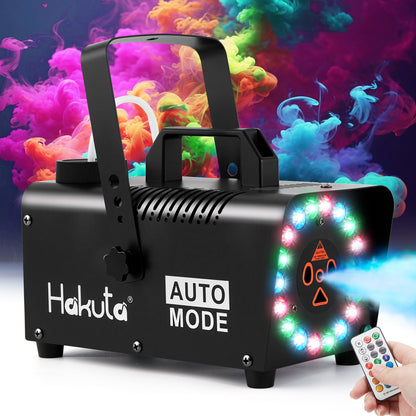 Hakuta Fog Machine, 2300 CFM Spray Automatic Smoke Machine with Racing, Jumping, Fading, Flashing LED Modes 18 Colorful LED Lights,for Halloween, Christmas, Wedding and Parties