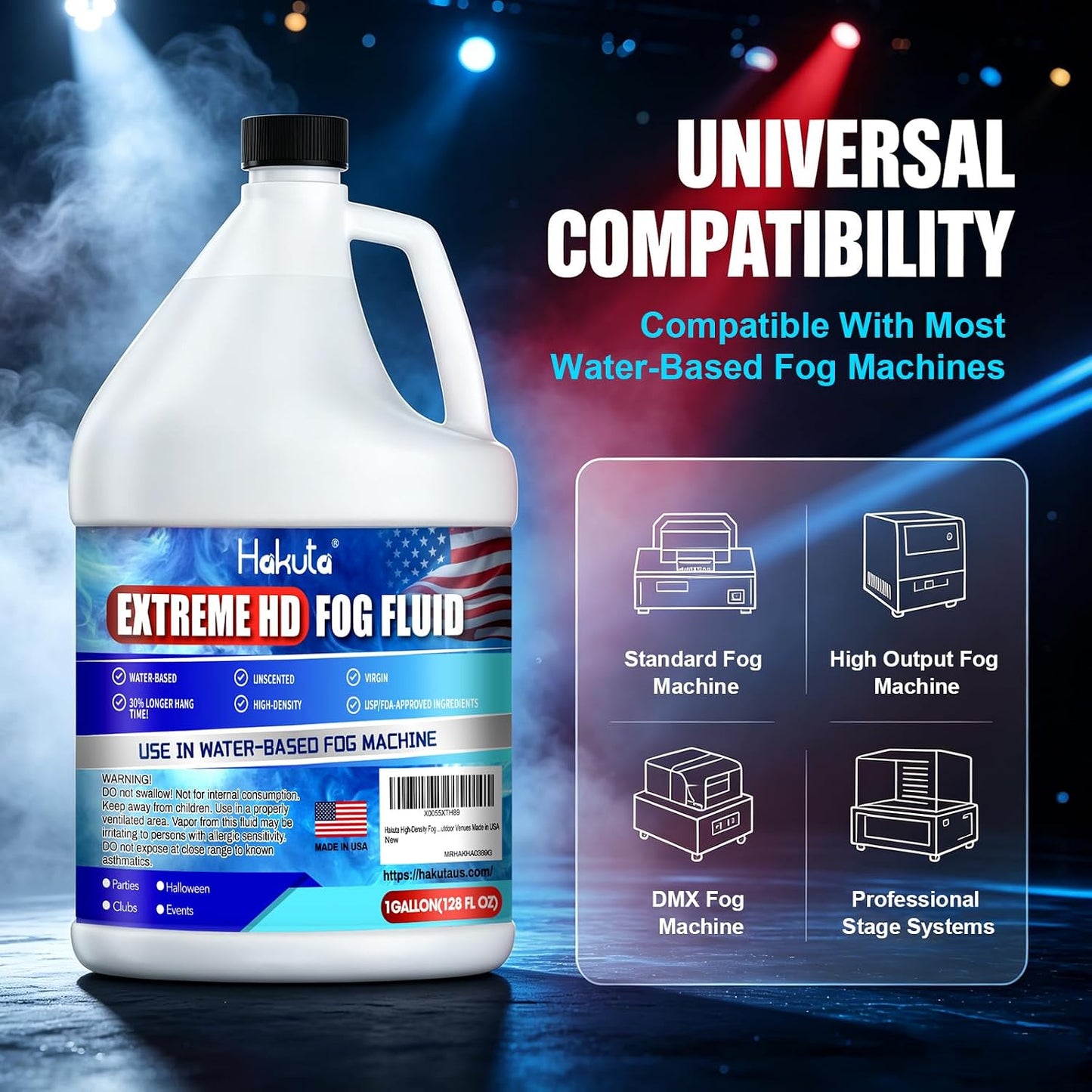 Hakuta Fog Machine Fluid 1Gallon, High Density Fog Juice Water Based Safe for Outdoor and Indoor Use, Universal Compatibility With Standard Fog Machines, Medium Density Long-Lasting Fog Effect