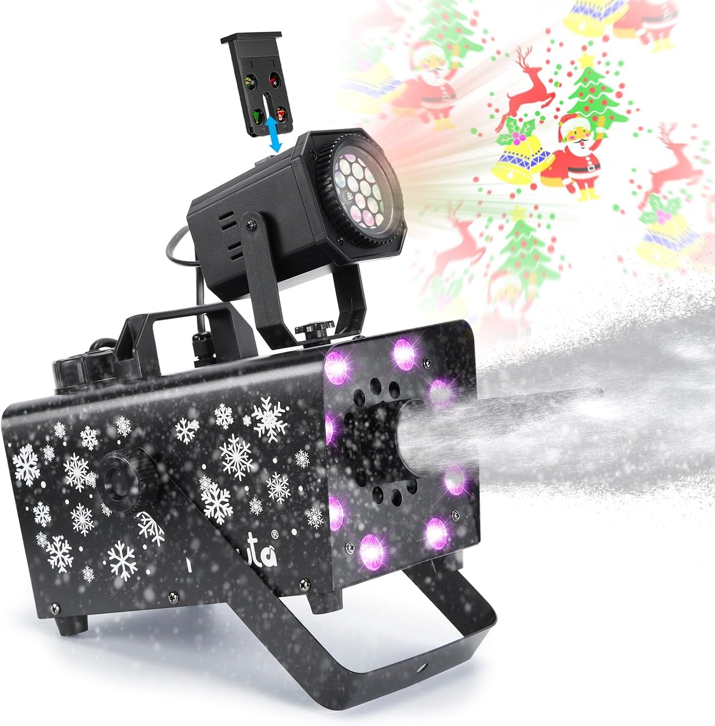 Hakuta Upgraded 800W Snow Machine with 8 LED RGB Lights 900ml Large Capacity Tank,with LED Projection, 2 Wireless Remotes,for Christmas, Halloween, Parties, Wedding and DJ Stage