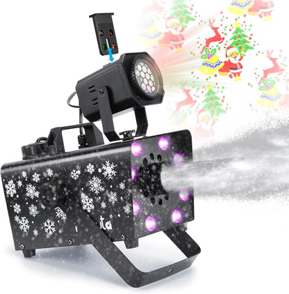 Hakuta Upgraded 800W Snow Machine with 8 LED RGB Lights 900ml Large Capacity Tank,with LED Projection, 2 Wireless Remotes,for Christmas, Halloween, Parties, Wedding and DJ Stage