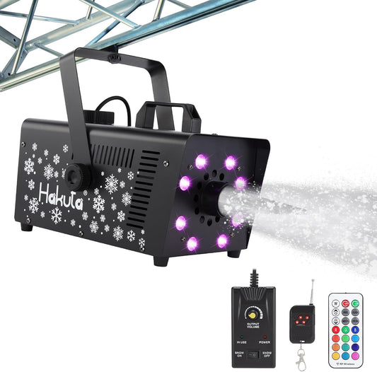Hakuta 1000W Snow Machine with 8 LED RGB Lights Adjustable Snowflake, High Output,for Christmas, Halloween, Valentine's Day, Wedding, Parties and DJ Stage Indoor Outdoor