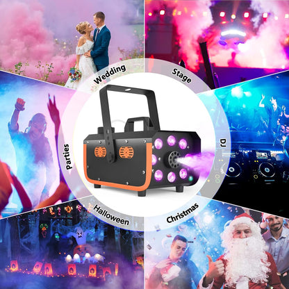 HAKUTA Light Rain and Splash Proof Fog Machine, 500W Smoke Machine with 2300 CFM Output of Fog & 2 Remotes, 8 LED Lights with 4 Light Effects for Outdoor Music Festival Pool Party Wedding DJ Stage