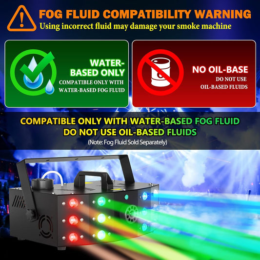 Hakuta Fog Machine Smoke Machine with 12 LED Colorful Beam Light with DMX Light Control&Manual Control&Wireless Remote,with dry burn protection,for Wedding,Halloween,Party and Stage Effect