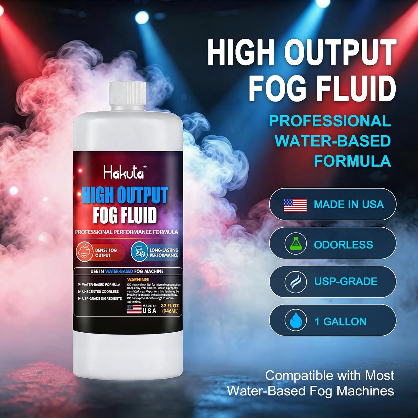 Hakuta High Density Fog Machine Fluid 32oz,Water Based Fog Juice F Safe for Outdoor and Indoor Use, Universal Compatibility With Standard Fog Machines, Medium Density Long-Lasting Fog Effect Visit the HAKUTA Store