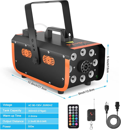 HAKUTA Light Rain and Splash Proof Fog Machine, 500W Smoke Machine with 2300 CFM Output of Fog & 2 Remotes, 8 LED Lights with 4 Light Effects for Outdoor Music Festival Pool Party Wedding DJ Stage