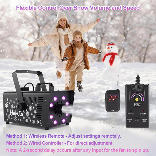 Hakuta 1000W Snow Machine with 8 LED RGB Lights Adjustable Snowflake, High Output,for Christmas, Halloween, Valentine's Day, Wedding, Parties and DJ Stage Indoor Outdoor