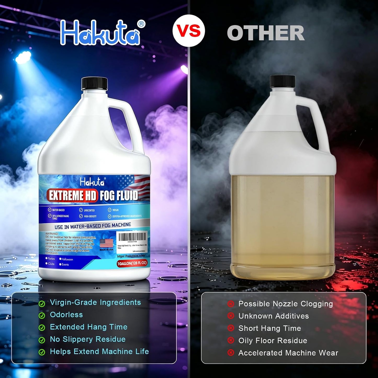 Hakuta Fog Machine Fluid 1Gallon, High Density Fog Juice Water Based Safe for Outdoor and Indoor Use, Universal Compatibility With Standard Fog Machines, Medium Density Long-Lasting Fog Effect