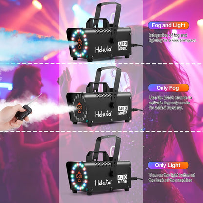 Hakuta Fog Machine, 2300 CFM Spray Automatic Smoke Machine with Racing, Jumping, Fading, Flashing LED Modes 18 Colorful LED Lights,for Halloween, Christmas, Wedding and Parties