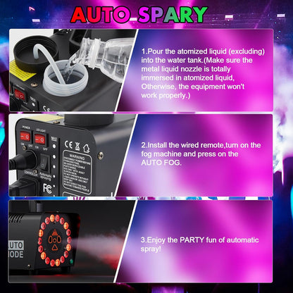 Hakuta Fog Machine, 2300 CFM Spray Automatic Smoke Machine with Racing, Jumping, Fading, Flashing LED Modes 18 Colorful LED Lights,for Halloween, Christmas, Wedding and Parties