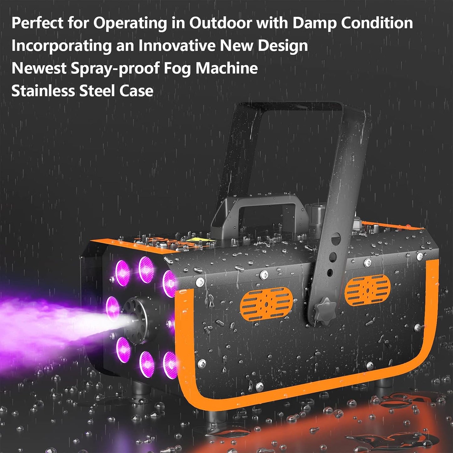HAKUTA Light Rain and Splash Proof Fog Machine, 500W Smoke Machine with 2300 CFM Output of Fog & 2 Remotes, 8 LED Lights with 4 Light Effects for Outdoor Music Festival Pool Party Wedding DJ Stage
