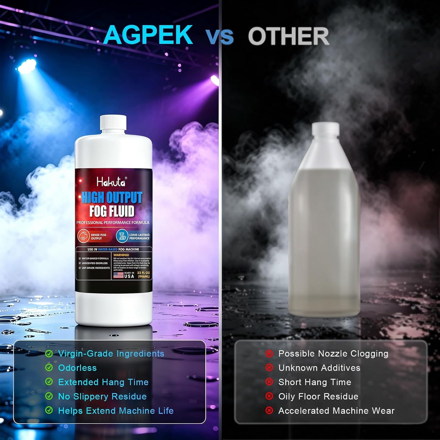 Hakuta High Density Fog Machine Fluid 32oz,Water Based Fog Juice F Safe for Outdoor and Indoor Use, Universal Compatibility With Standard Fog Machines, Medium Density Long-Lasting Fog Effect Visit the HAKUTA Store