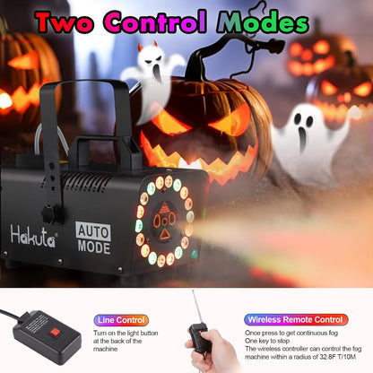 Hakuta Fog Machine, 2300 CFM Spray Automatic Smoke Machine with Racing, Jumping, Fading, Flashing LED Modes 18 Colorful LED Lights,for Halloween, Christmas, Wedding and Parties