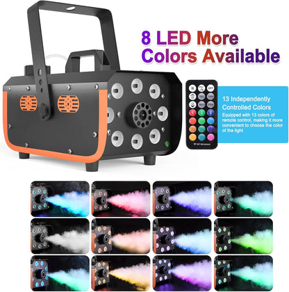 HAKUTA Light Rain and Splash Proof Fog Machine, 500W Smoke Machine with 2300 CFM Output of Fog & 2 Remotes, 8 LED Lights with 4 Light Effects for Outdoor Music Festival Pool Party Wedding DJ Stage