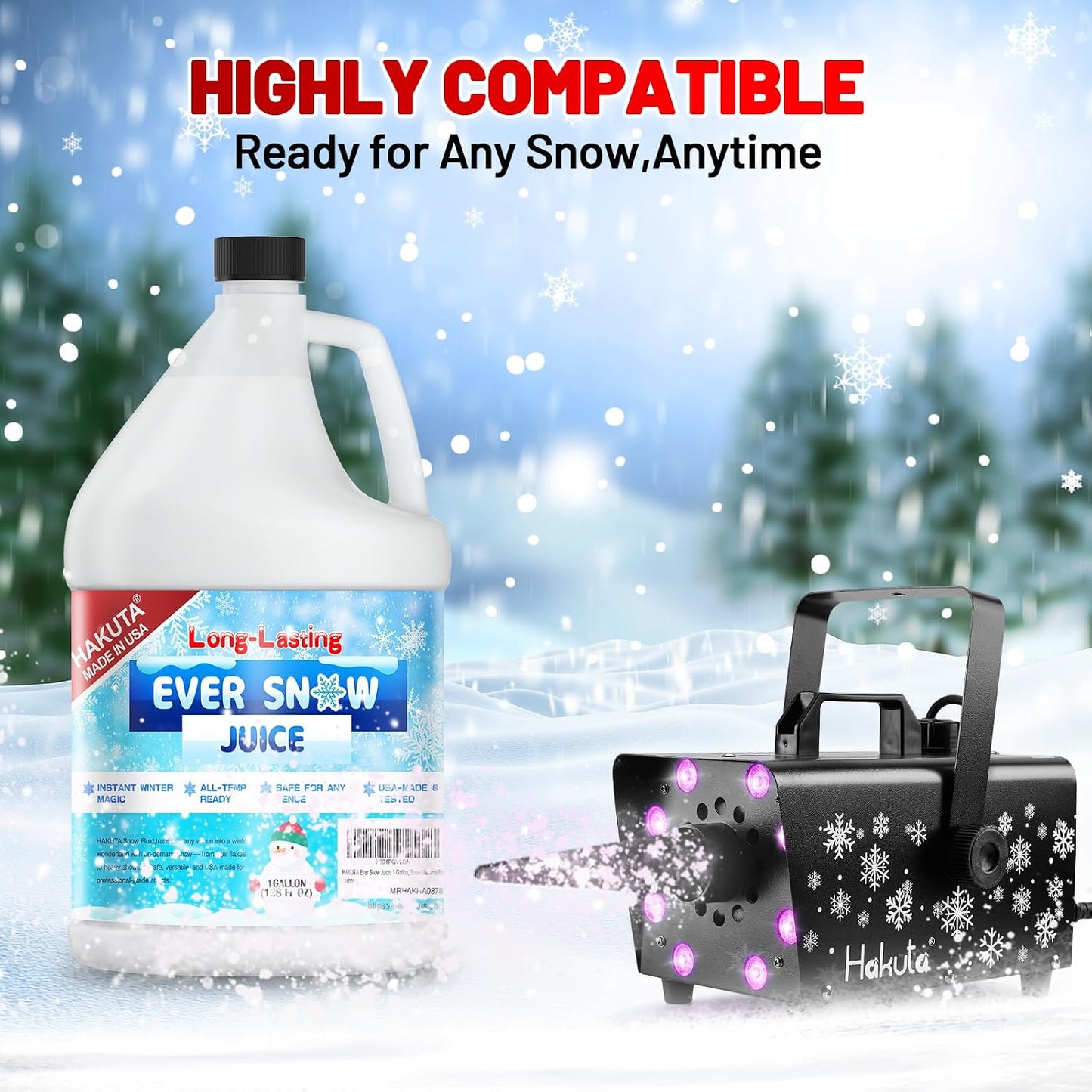 Hakuta Flakes Snow Machine Fluid, Long-Lasting Snow Juice 1 Gallon with 75-Foot Snow Float，water based snow liquid