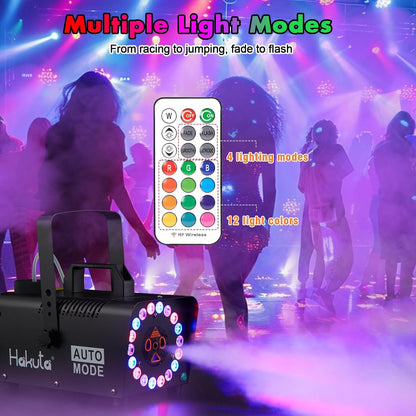 Hakuta Fog Machine, 2300 CFM Spray Automatic Smoke Machine with Racing, Jumping, Fading, Flashing LED Modes 18 Colorful LED Lights,for Halloween, Christmas, Wedding and Parties