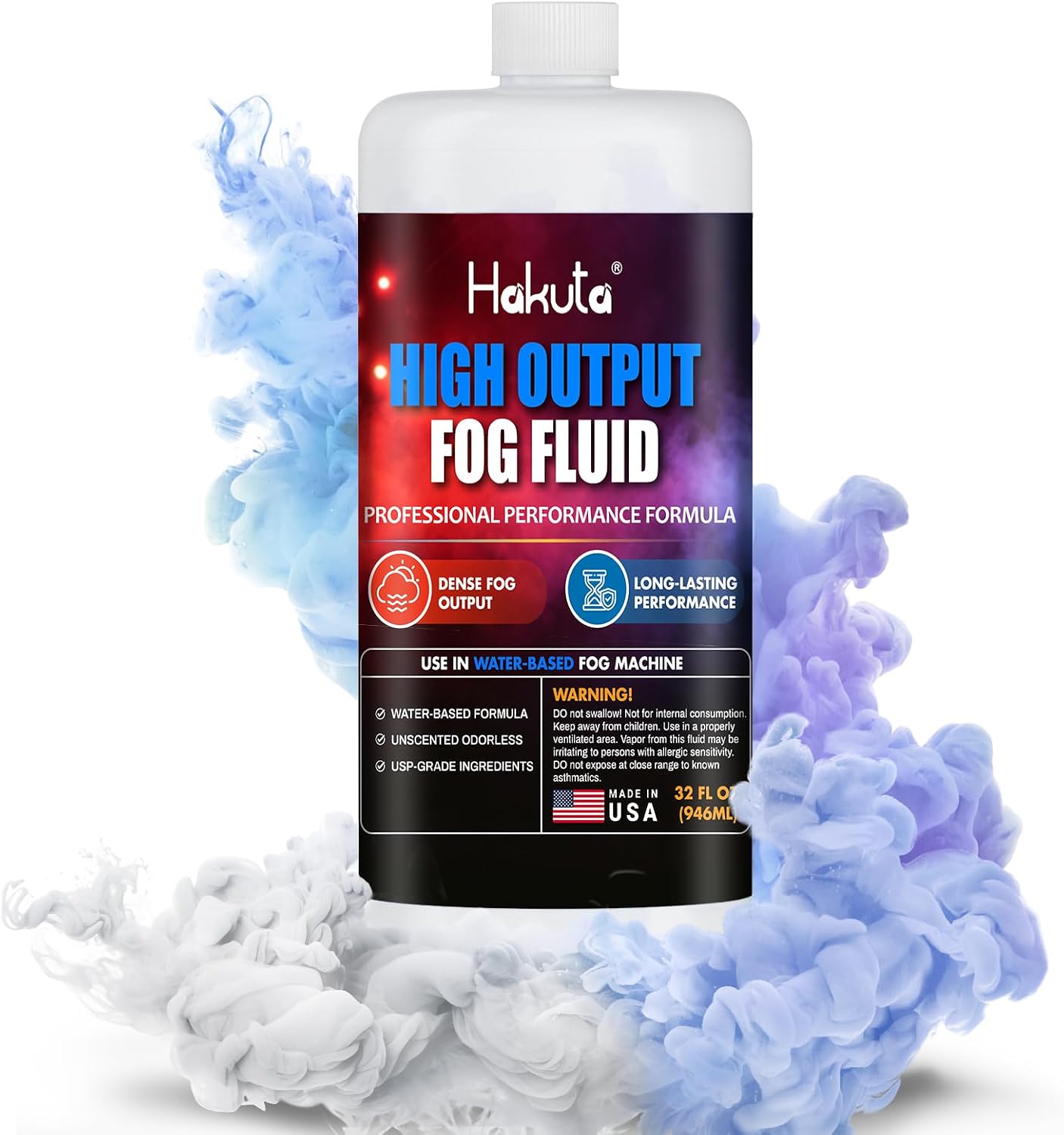Hakuta High Density Fog Machine Fluid 32oz,Water Based Fog Juice F Safe for Outdoor and Indoor Use, Universal Compatibility With Standard Fog Machines, Medium Density Long-Lasting Fog Effect Visit the HAKUTA Store