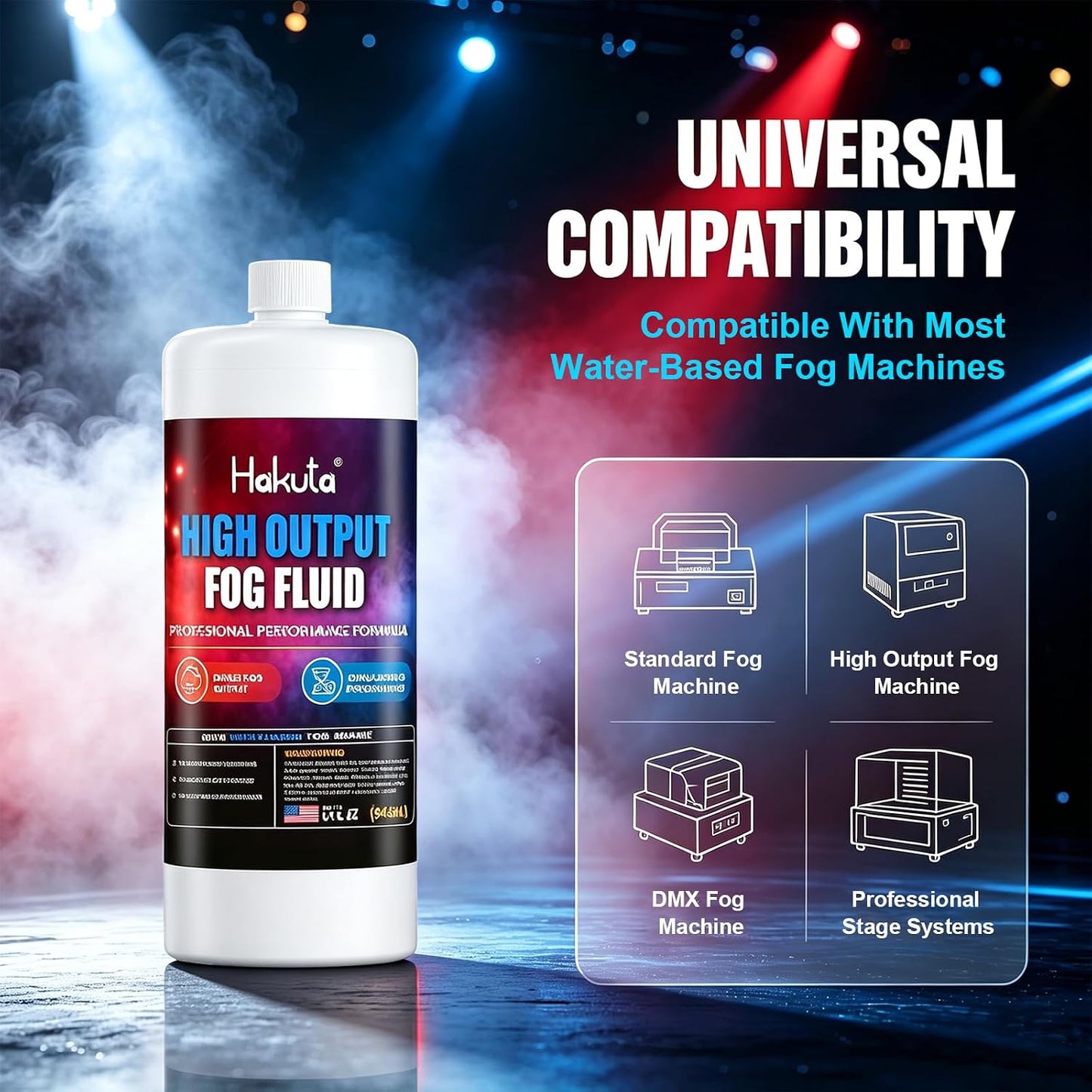Hakuta High Density Fog Machine Fluid 32oz,Water Based Fog Juice F Safe for Outdoor and Indoor Use, Universal Compatibility With Standard Fog Machines, Medium Density Long-Lasting Fog Effect Visit the HAKUTA Store