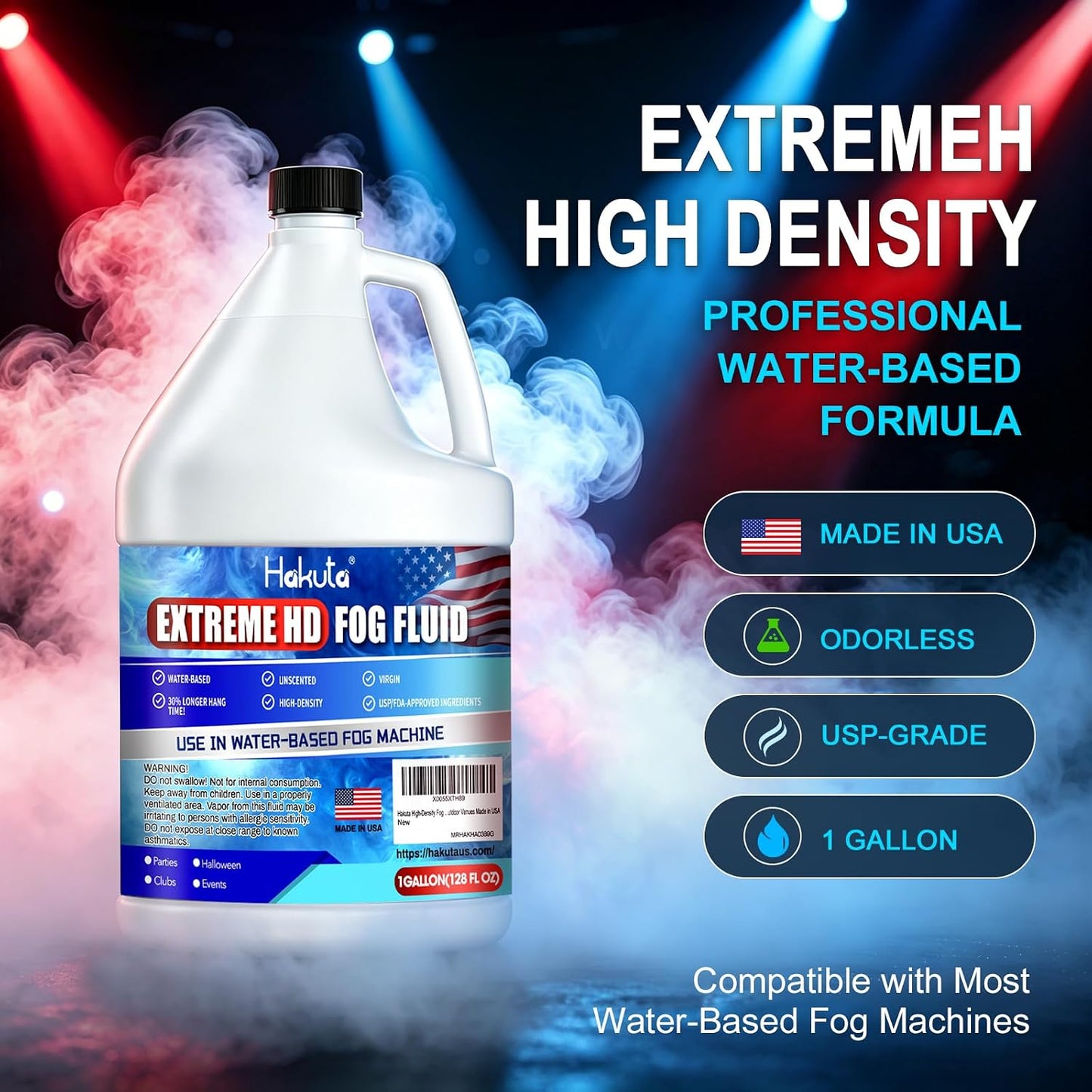 Hakuta Fog Machine Fluid 1Gallon, High Density Fog Juice Water Based Safe for Outdoor and Indoor Use, Universal Compatibility With Standard Fog Machines, Medium Density Long-Lasting Fog Effect