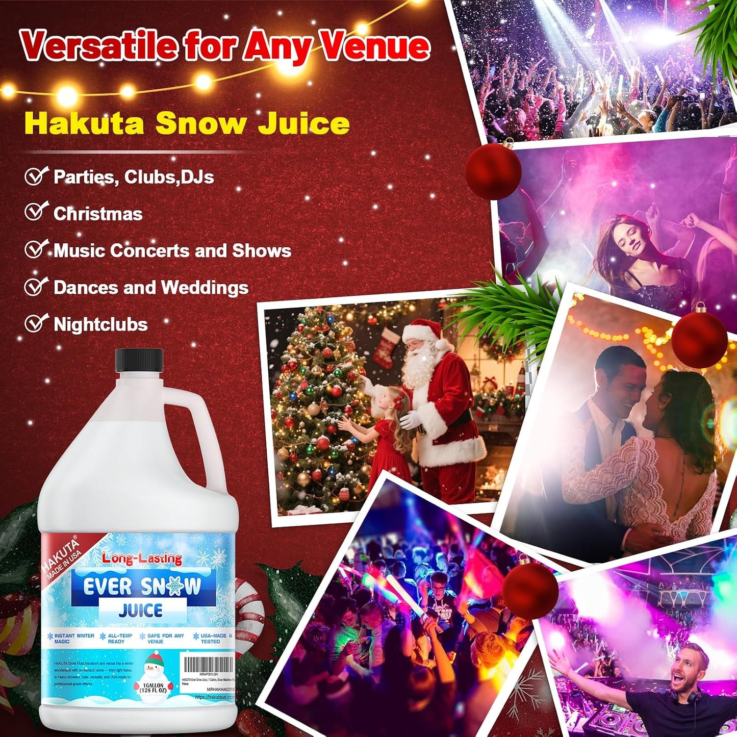 Hakuta Flakes Snow Machine Fluid, Long-Lasting Snow Juice 1 Gallon with 75-Foot Snow Float，water based snow liquid