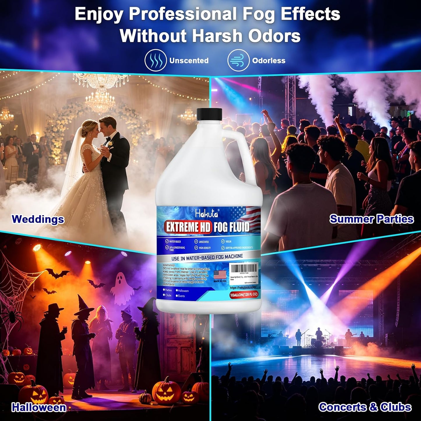 Hakuta Fog Machine Fluid 1Gallon, High Density Fog Juice Water Based Safe for Outdoor and Indoor Use, Universal Compatibility With Standard Fog Machines, Medium Density Long-Lasting Fog Effect