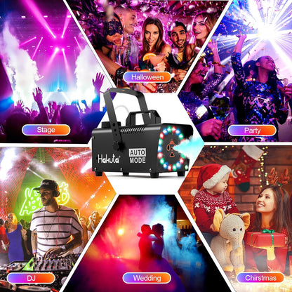 Hakuta Fog Machine, 2300 CFM Spray Automatic Smoke Machine with Racing, Jumping, Fading, Flashing LED Modes 18 Colorful LED Lights,for Halloween, Christmas, Wedding and Parties