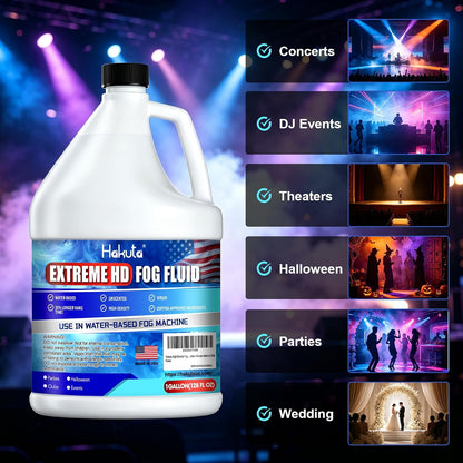 Hakuta Fog Machine Fluid 1Gallon, High Density Fog Juice Water Based Safe for Outdoor and Indoor Use, Universal Compatibility With Standard Fog Machines, Medium Density Long-Lasting Fog Effect