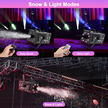 Hakuta 1000W Snow Machine with 8 LED RGB Lights Adjustable Snowflake, High Output,for Christmas, Halloween, Valentine's Day, Wedding, Parties and DJ Stage Indoor Outdoor