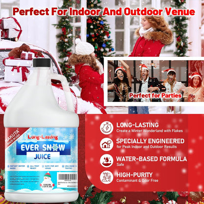 Hakuta Flakes Snow Machine Fluid, Long-Lasting Snow Juice 1 Gallon with 75-Foot Snow Float，water based snow liquid