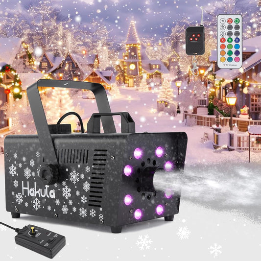Hakuta 1000W Snow Machine with 8 LED RGB Lights Adjustable Snowflake, High Output,for Christmas, Halloween, Valentine's Day, Wedding, Parties and DJ Stage Indoor Outdoor