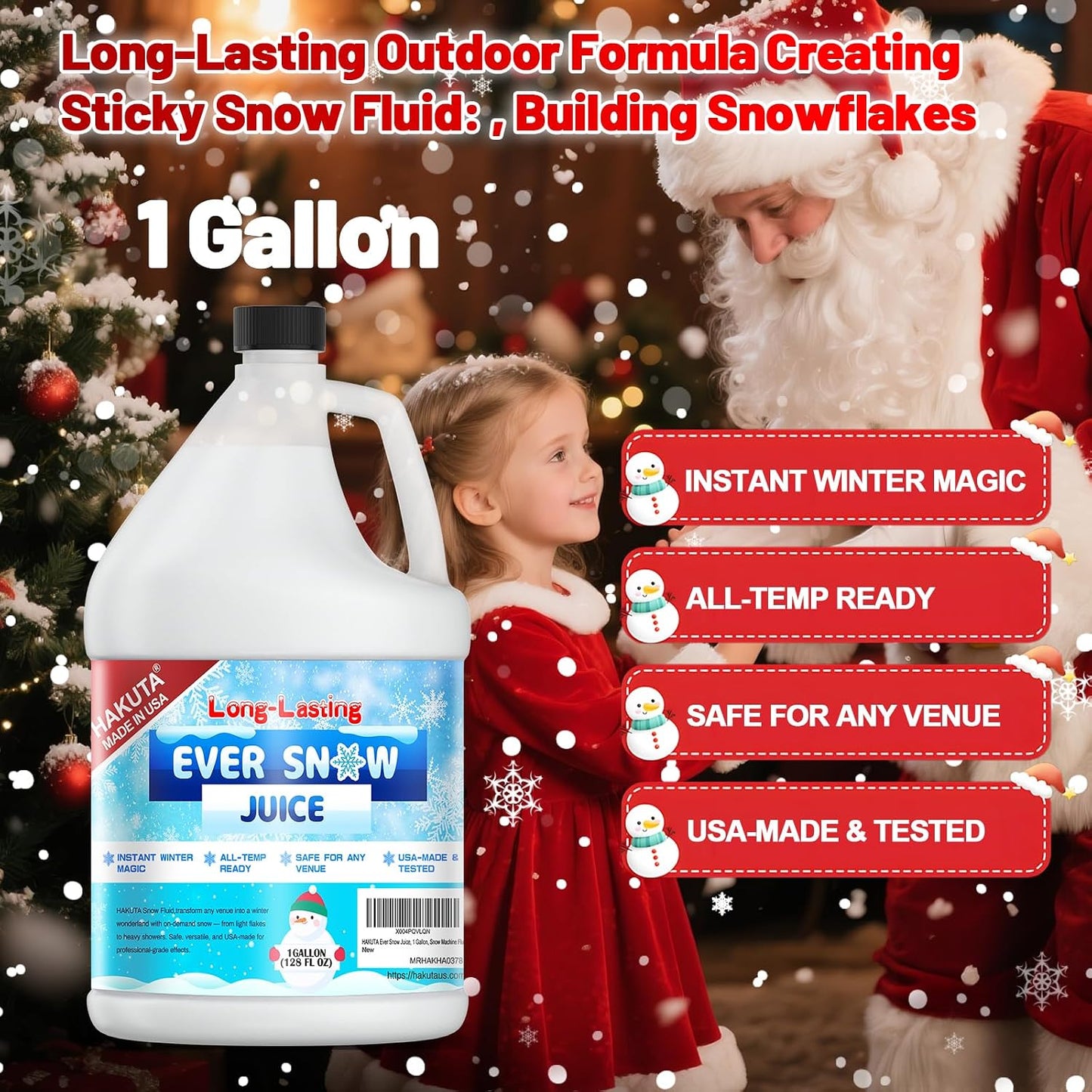 Hakuta Flakes Snow Machine Fluid, Long-Lasting Snow Juice 1 Gallon with 75-Foot Snow Float，water based snow liquid