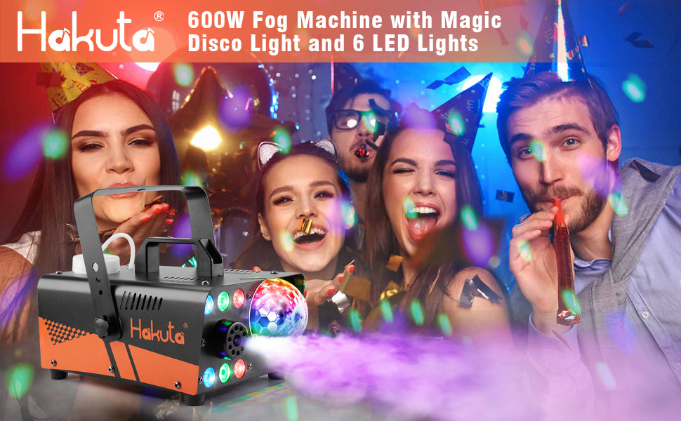 HAKUTA Machine à fumée avec boule disco lumineuse et lumières LED RGB,  machine à fumée 600W 2300 CFM Spray avec fonction Auto-Spray, idéal pour  Halloween, Noël, mariages : : Instruments de musique