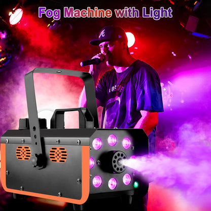 HAKUTA Light Rain and Splash Proof Fog Machine, 500W Smoke Machine with 2300 CFM Output of Fog & 2 Remotes, 8 LED Lights with 4 Light Effects for Outdoor Music Festival Pool Party Wedding DJ Stage