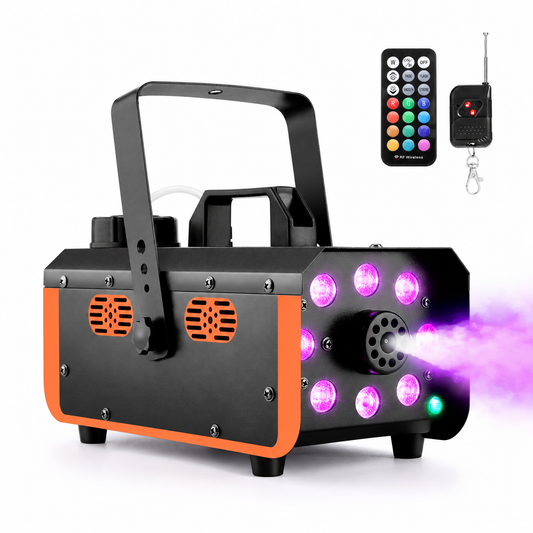HAKUTA Light Rain and Splash Proof Fog Machine, 500W Smoke Machine with 2300 CFM Output of Fog & 2 Remotes, 8 LED Lights with 4 Light Effects for Outdoor Music Festival Pool Party Wedding DJ Stage