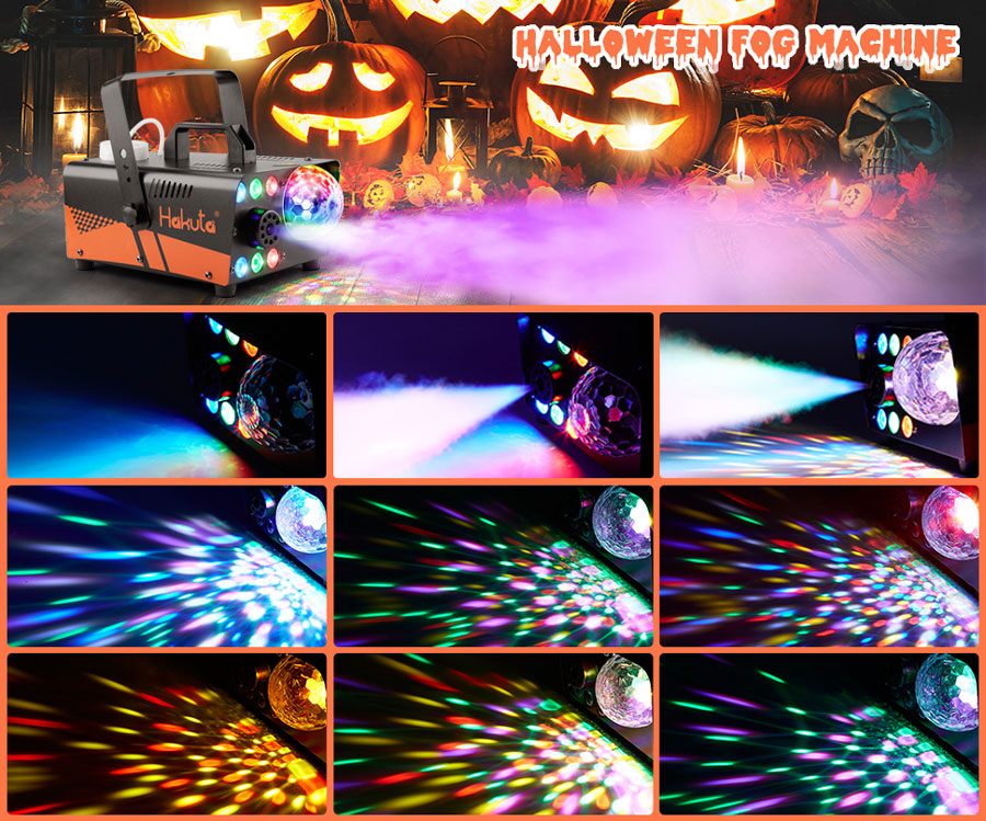 HAKUTA Machine à fumée avec boule disco lumineuse et lumières LED RGB,  machine à fumée 600W 2300 CFM Spray avec fonction Auto-Spray, idéal pour  Halloween, Noël, mariages : : Instruments de musique
