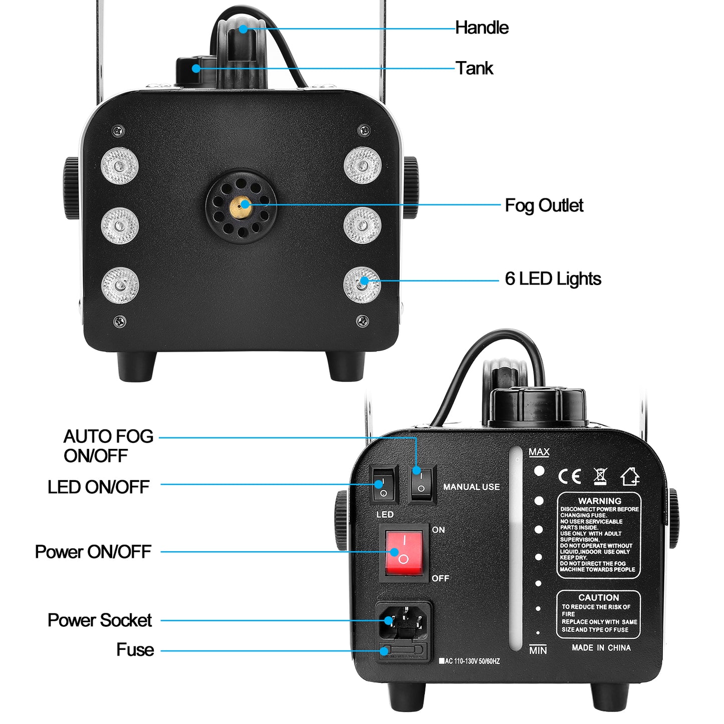 Automatic Spray Fog Machine with 6 LED Lights and 7 Color Variation